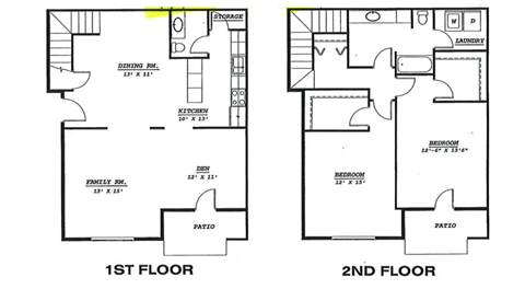 Floor plan for 2 beds, 1.5 baths, 1792 sqft